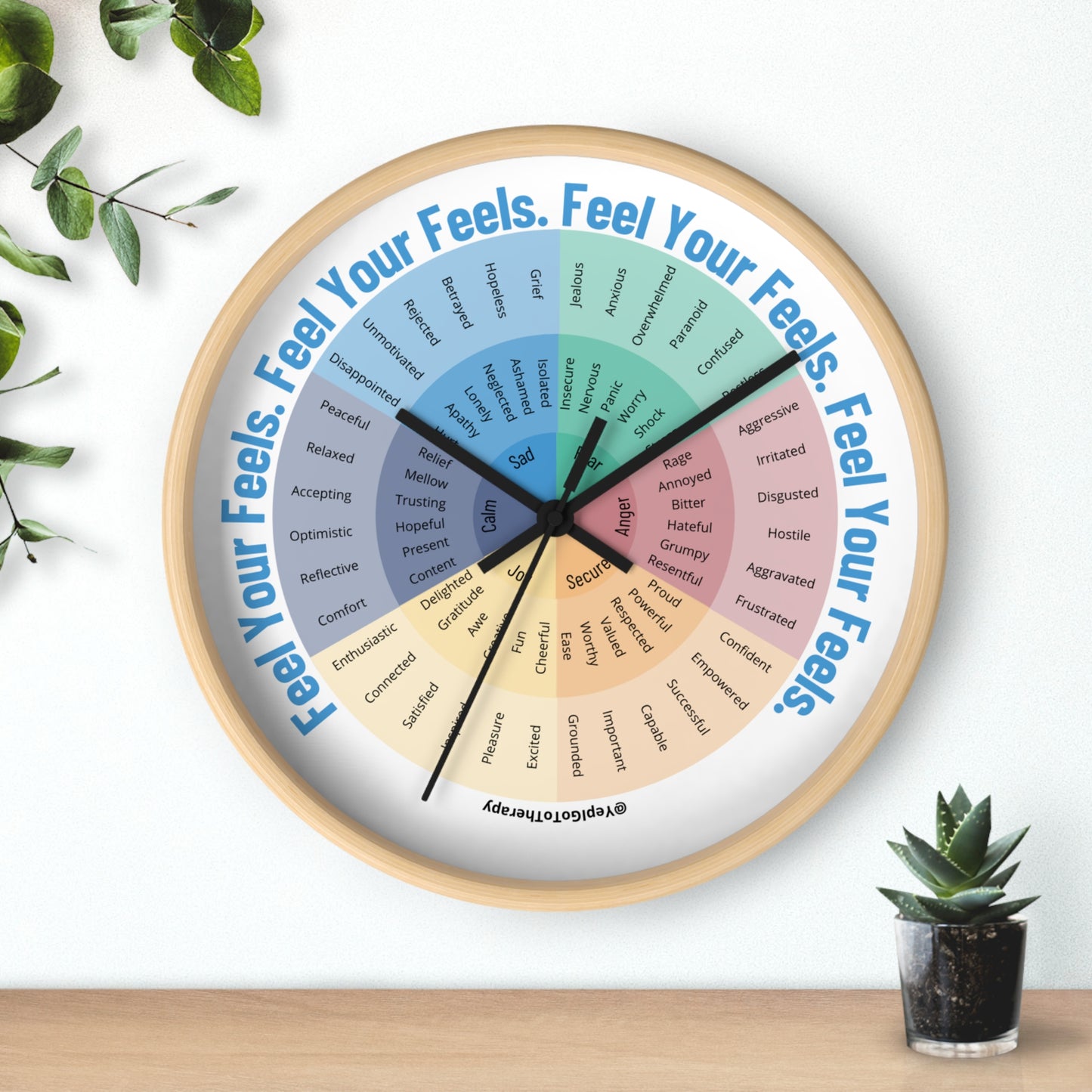 Emotion Wheel Wall Clock - Mental Health "Feel Your Feels" Design
