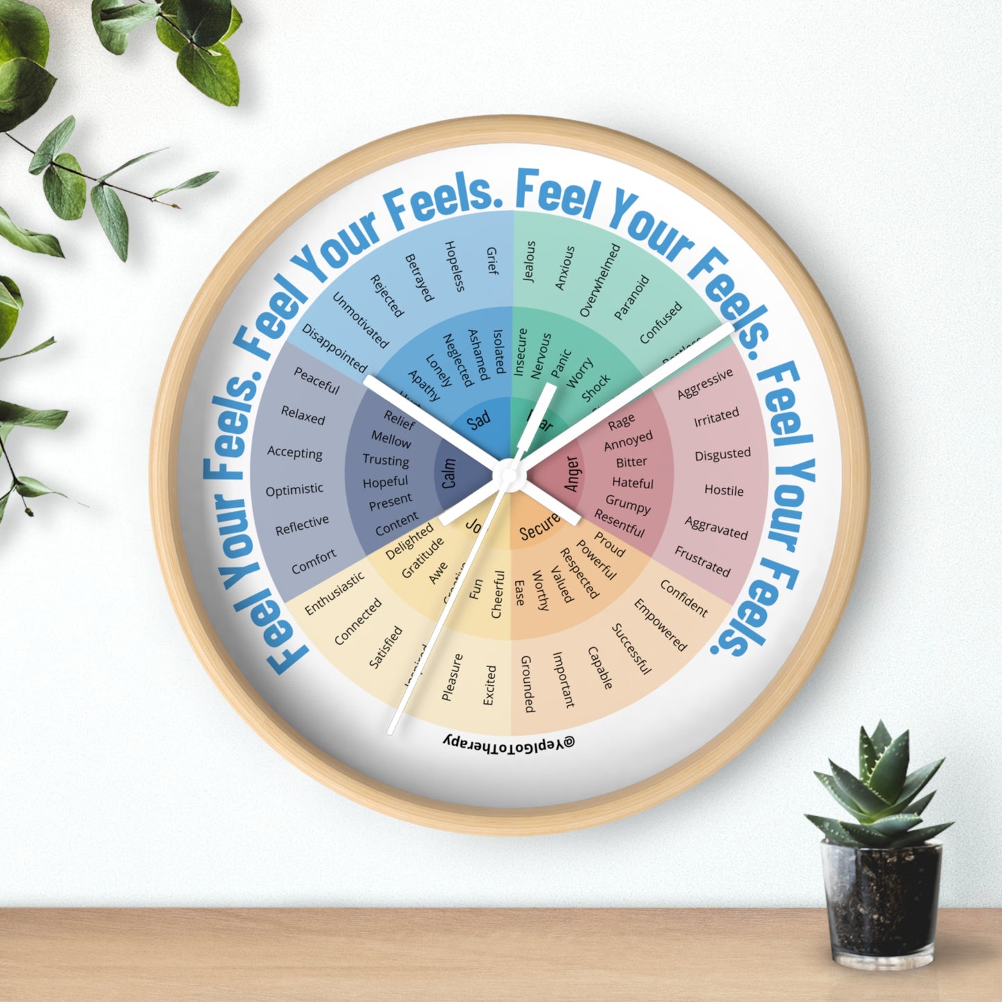 Emotion Wheel Wall Clock - Mental Health "Feel Your Feels" Design
