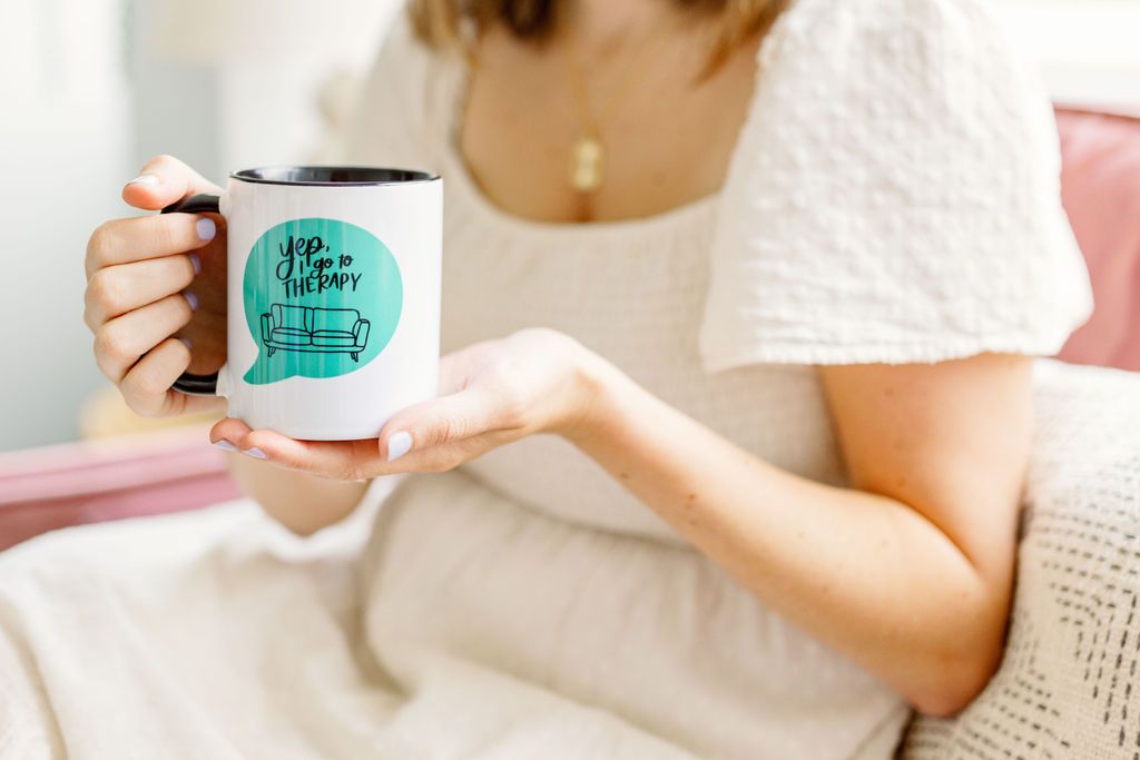 Handlettered Yep, I go to therapy mug